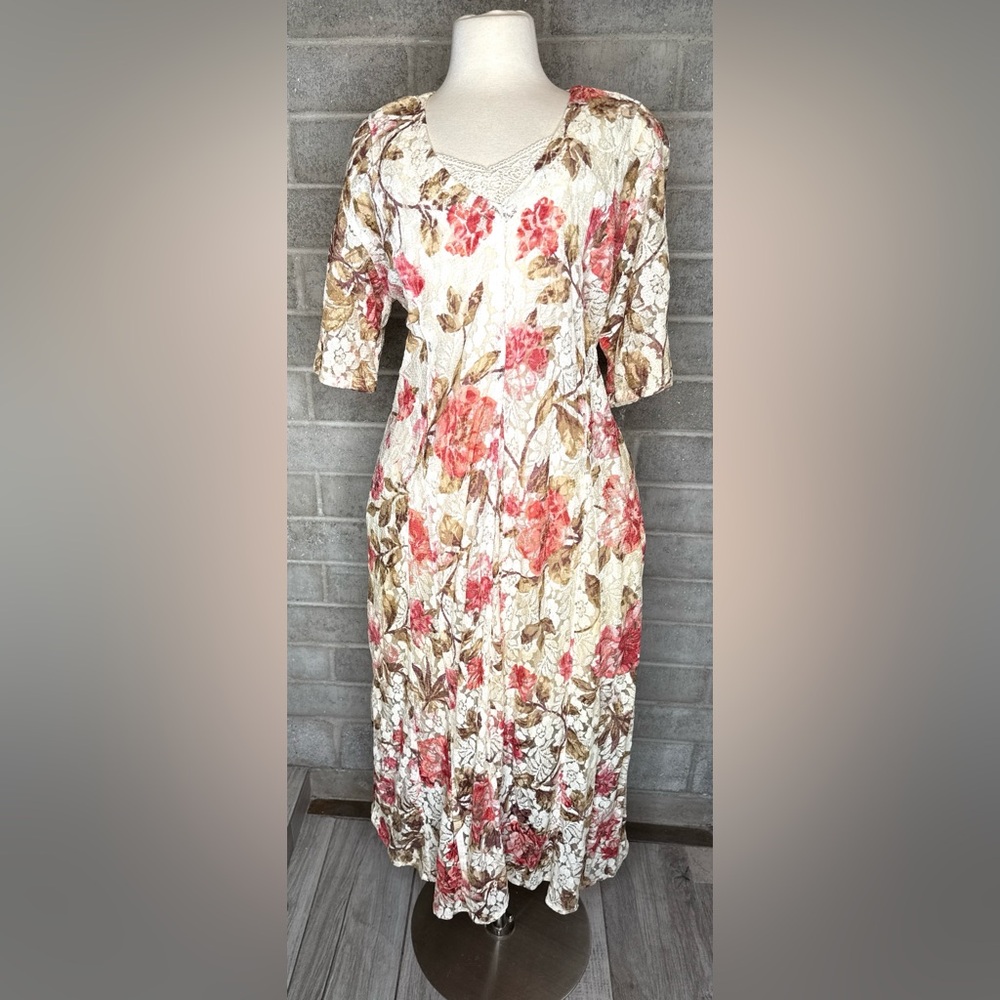 Nostalgia Floral Lace Midi Dress Size XL – Cottagecore Vintage Boho Style